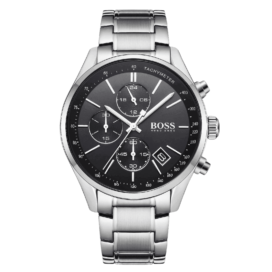 Original BOSS Watches Men's Chronograph Quartz Watch 1513477, Silver,Strap with Black Dial -1