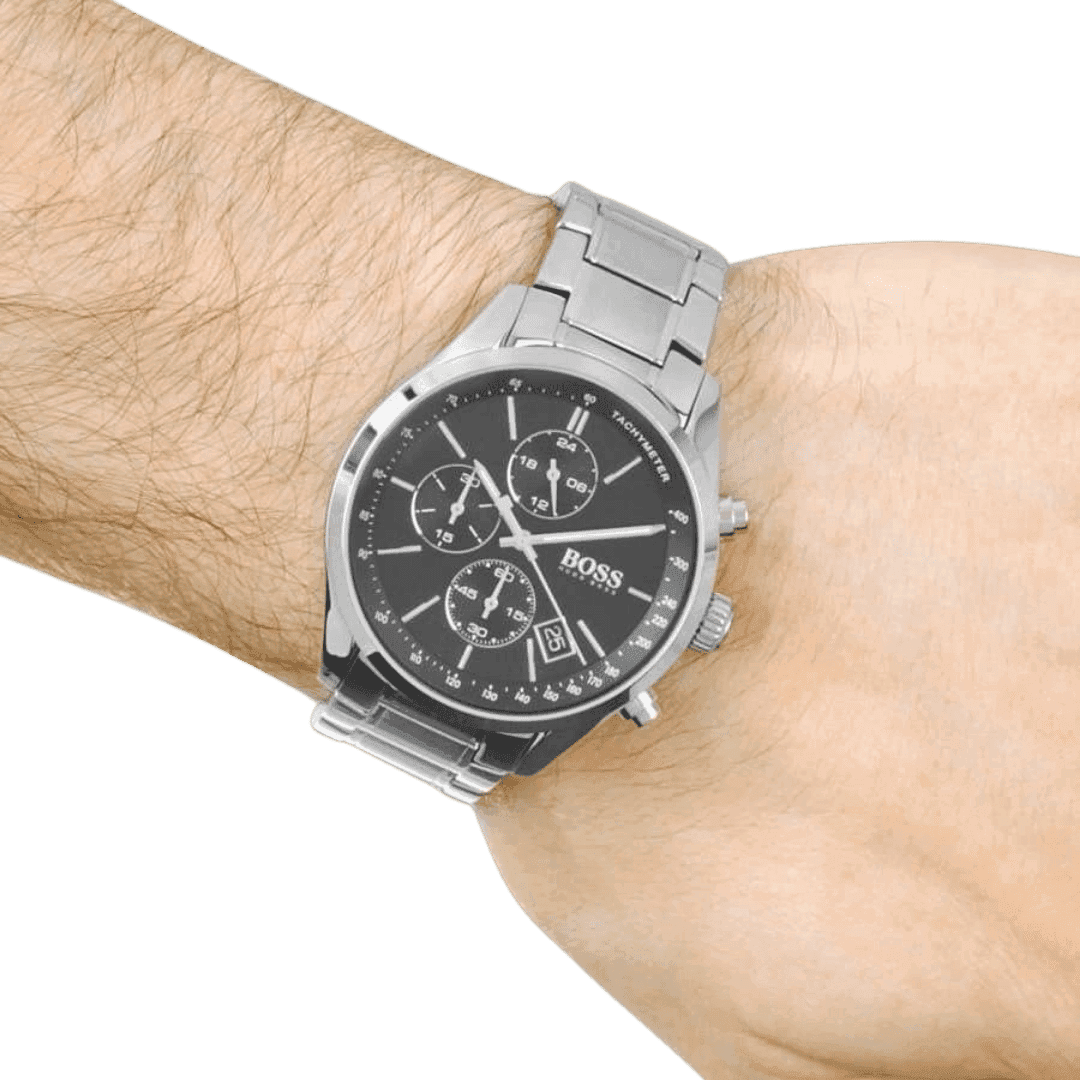 Original BOSS Watches Men's Chronograph Quartz Watch 1513477, Silver,Strap with Black Dial -4