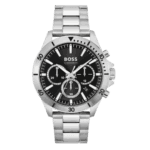 Original HUGO BOSS TROPER MEN's BLACK DIAL, STAINLESS STEEL WATCH - 1514057, Silver:Black -1
