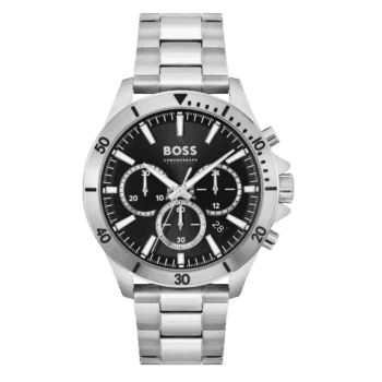 Original HUGO BOSS TROPER MEN's BLACK DIAL, STAINLESS STEEL WATCH - 1514057, Silver:Black -1