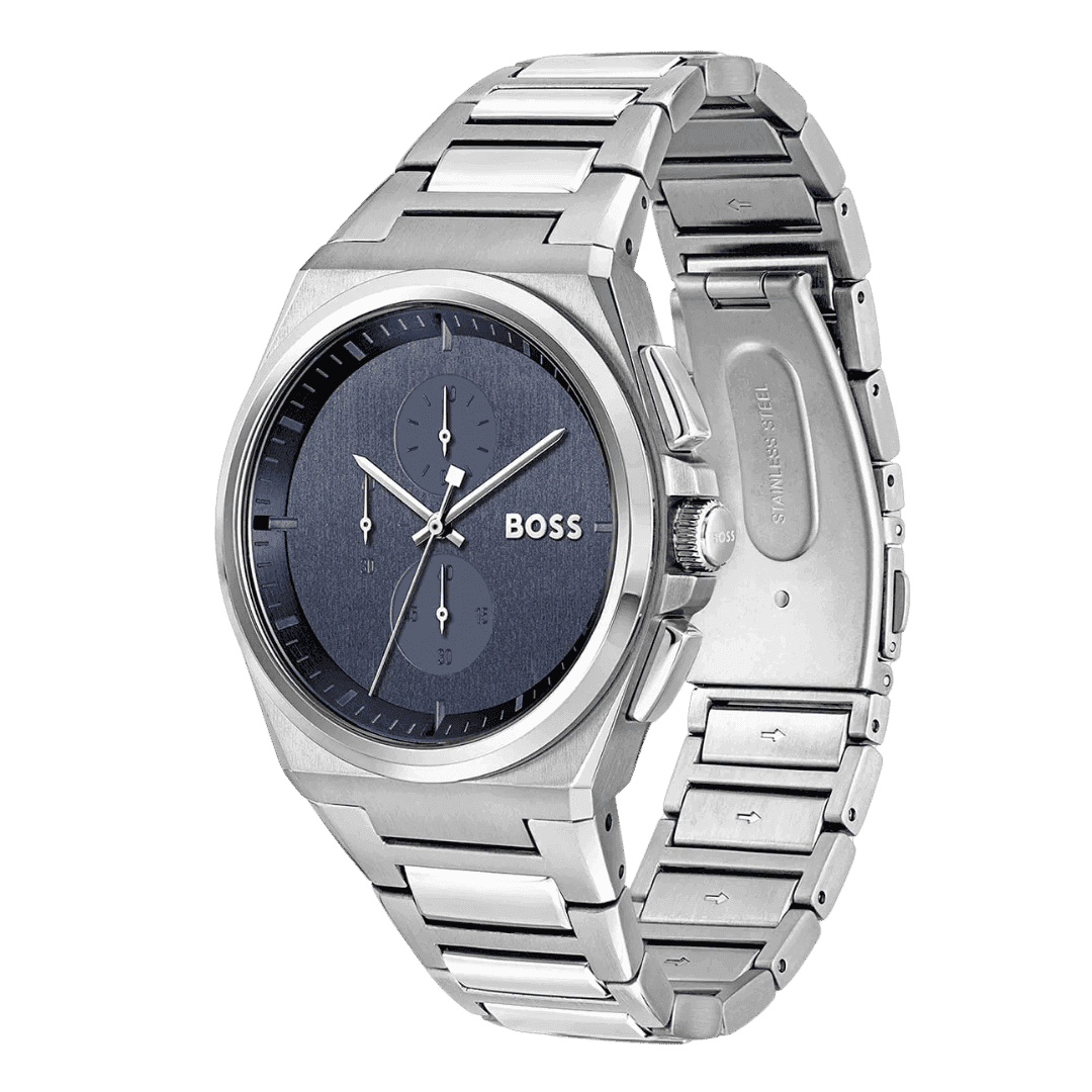 Original Hugo BOSS Chronograph Quartz Watch for Men with Silver Stainless Steel Bracelet - 1514048 -2