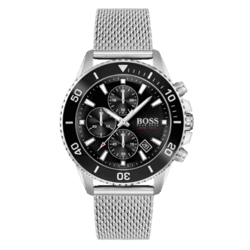 Original Hugo BOSS Chronograph Quartz Watch for Men with Silver Stainless Steel mesh Bracelet - 1513904-1