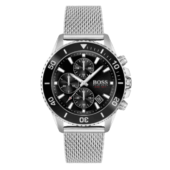 Original Hugo BOSS Chronograph Quartz Watch for Men with Silver Stainless Steel mesh Bracelet - 1513904-1