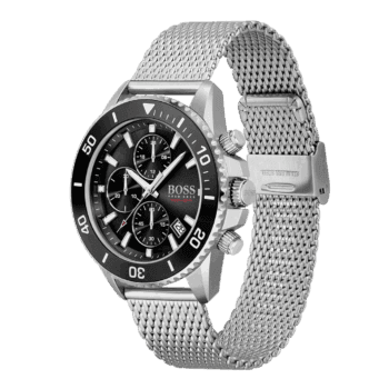 Original Hugo BOSS Chronograph Quartz Watch for Men with Silver Stainless Steel mesh Bracelet - 1513904-2