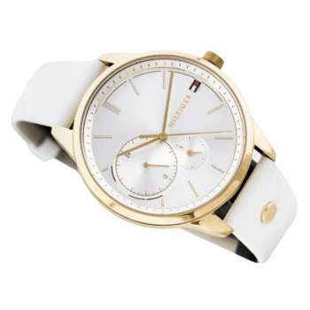 Tommy Hilfiger 1782018 Leather Round Analog Water Resistant Watch for Women - White-2