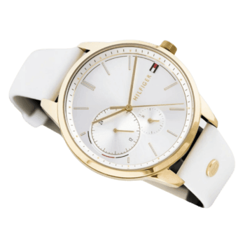 Tommy Hilfiger 1782018 Leather Round Analog Water Resistant Watch for Women - White-2