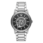 Original Emporio Armani AR60021 Men's Stainless Steel Skeleton Dial Automatic Watch -1