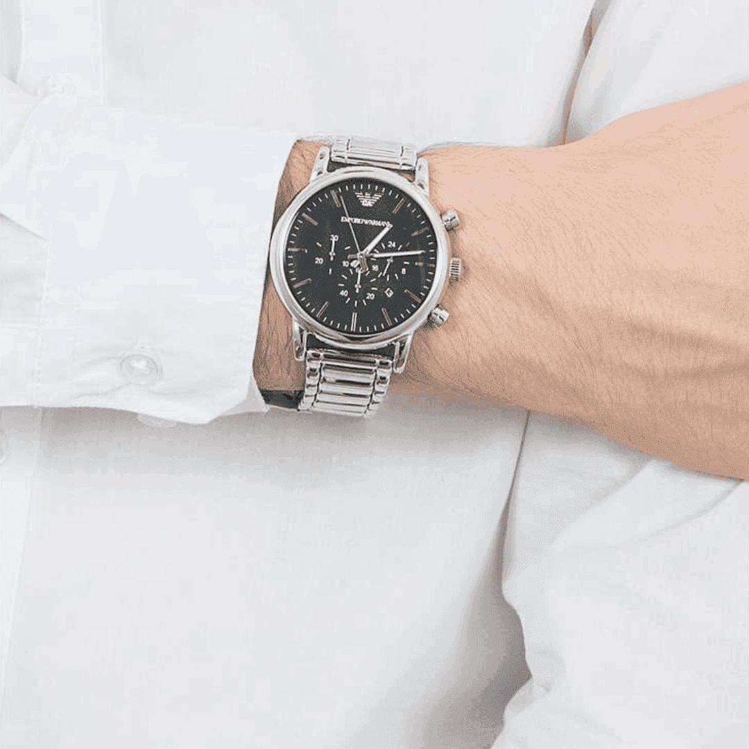 Original Emporio Armani Luigi Men's Stainless Steel Band Watch - Black Dial - AR1894-6