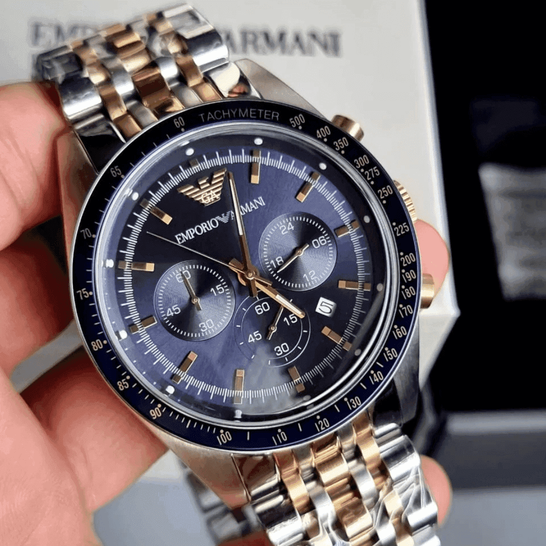 Original Emporio Armani Tazio Blue Dial Stainless Steel Men's Watch AR6088 -6 Original Emporio Armani Tazio Blue Dial Stainless Steel Men's Watch AR6088 -6