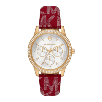 Original Michael Kors Ladies Tibby White Dial MK Logo Red Leather Strap Watch MK2975 -1