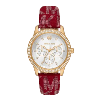 Original Michael Kors Ladies Tibby White Dial MK Logo Red Leather Strap Watch MK2975 -1