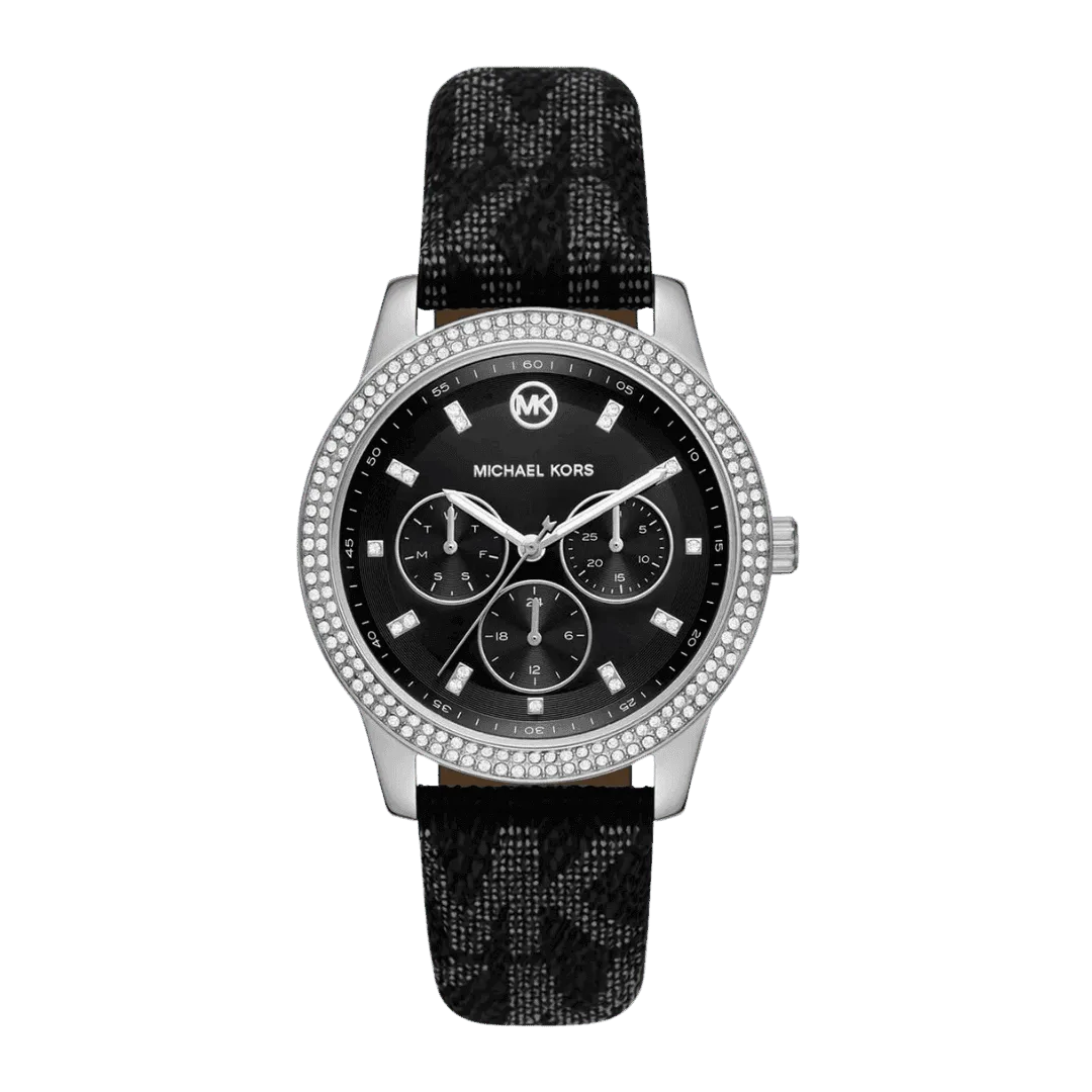 Original Michael Kors Tibby MK2976 Women's Watch multifunction dial black leather strap -1