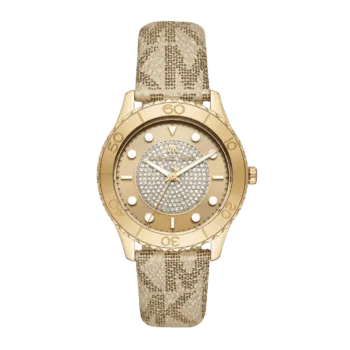 Original Michael Kors Watch for Women, Quartz Movement, Analog Display, Gold Gold Strap-MK6999 -1