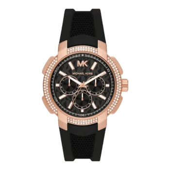 Original Michael Kors Women's Sidney Stainless Steel Case - Quartz Watch with Silicone Black Strap MK7245 -1