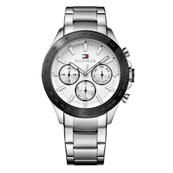 Original Tommy Hilfiger Men's 1791227 Hudson Analog Display Japanese Quartz Silver Watch - White dial -1