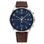 Original Tommy Hilfiger Men's Leather Strap Analog Wrist Watch 1791712 - 44 mm - Brown Strap-1