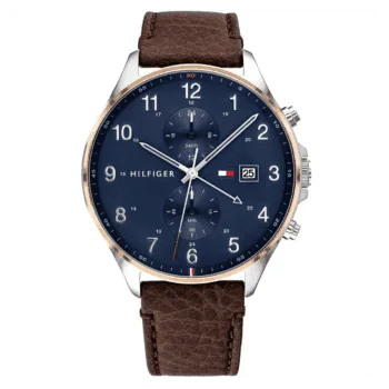 Original Tommy Hilfiger Men's Leather Strap Analog Wrist Watch 1791712 - 44 mm - Brown Strap-1