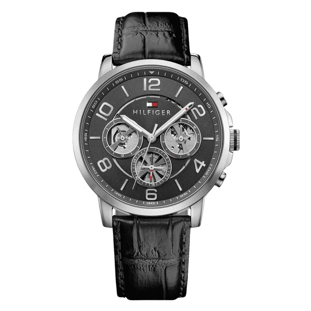 Original Tommy Hilfiger Mens Quartz Watch, Multi dial Display and Leather Strap 1791289 - Grey Dial -1