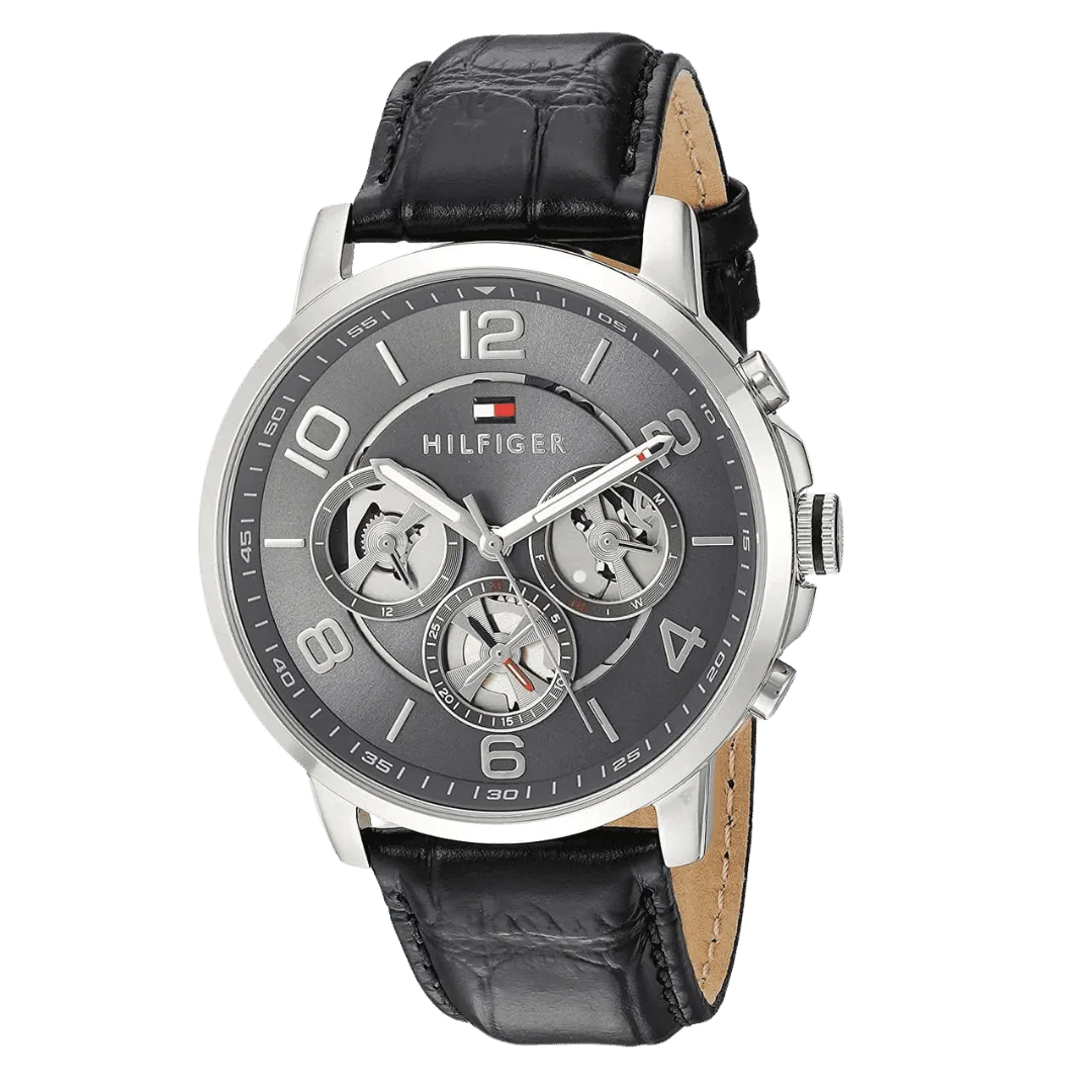 Original Tommy Hilfiger Mens Quartz Watch, Multi dial Display and Leather Strap 1791289 - Grey Dial -2