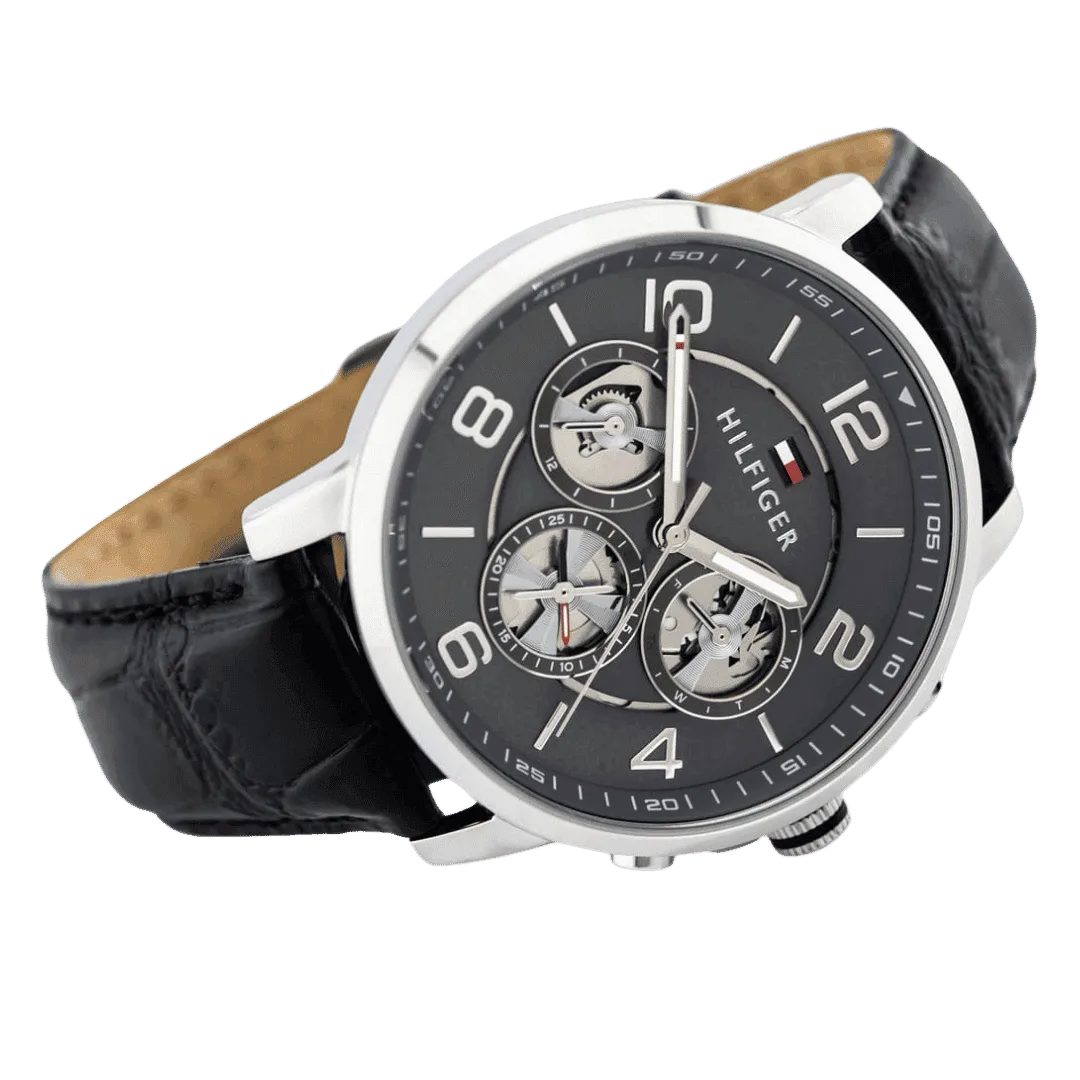 Original Tommy Hilfiger Mens Quartz Watch, Multi dial Display and Leather Strap 1791289 - Grey Dial -3