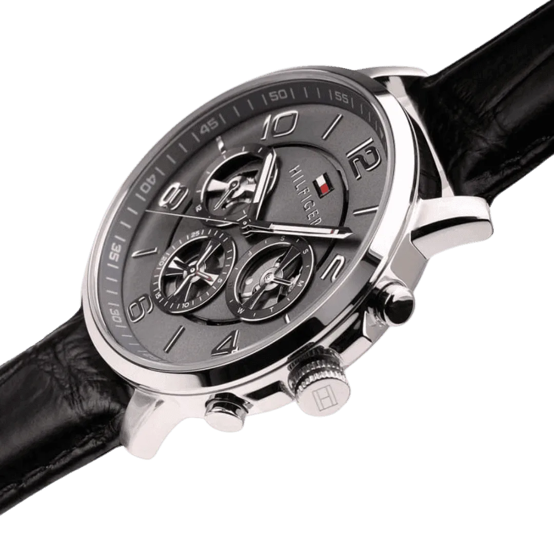 Original Tommy Hilfiger Mens Quartz Watch, Multi dial Display and Leather Strap 1791289 - Grey Dial -4