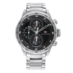 Original Tommy Hilfiger Men’s TRENT Round Shape Stainless Steel Analog Wrist Watch 46 mm – Silver metal belt with Black dial – 1791805 -1