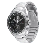 Original Tommy Hilfiger Men’s TRENT Round Shape Stainless Steel Analog Wrist Watch 46 mm – Silver metal belt with Black dial – 1791805 -1