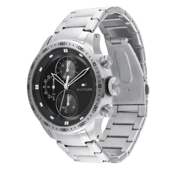 Original Tommy Hilfiger Men's TRENT Round Shape Stainless Steel Analog Wrist Watch 46 mm - Silver metal belt with Black dial - 1791805 -2