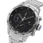 Original Tommy Hilfiger Men’s TRENT Round Shape Stainless Steel Analog Wrist Watch 46 mm – Silver metal belt with Black dial – 1791805 -1