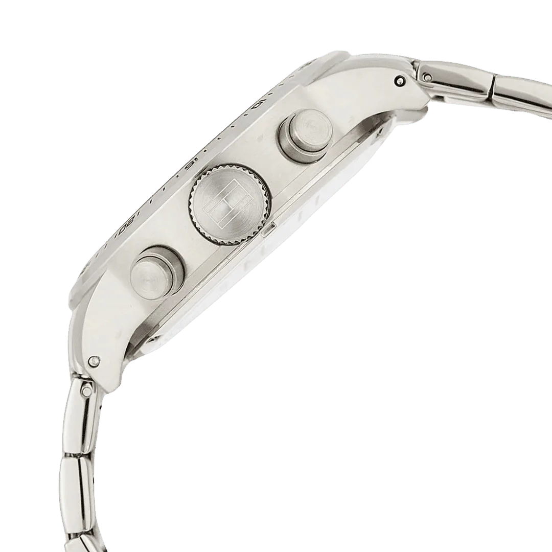 Original Tommy Hilfiger Men's TRENT Round Shape Stainless Steel Analog Wrist Watch 46 mm - Silver metal belt with Black dial - 1791805 -4 Original Tommy Hilfiger Men's TRENT Round Shape Stainless Steel Analog Wrist Watch 46 mm - Silver metal belt with Black dial - 1791805 -4