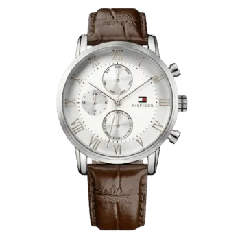 Original Tommy Hilfiger Mens White Dial with Brown Leather Band Watch - 1791400 -1