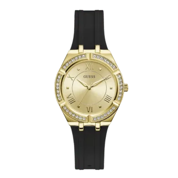 Original GUESS - GW0034L1 - WATCH FOR LADIES GOLD WITH CRYSTALS & BLACK SILICONE STRAP ROMAN NUMBERS - 36mm-1