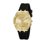 Original GUESS – GW0034L1 – WATCH FOR LADIES GOLD WITH CRYSTALS & BLACK SILICONE STRAP ROMAN NUMBERS – 36mm-1