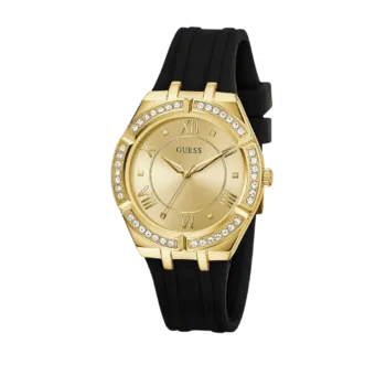 Original GUESS - GW0034L1 - WATCH FOR LADIES GOLD WITH CRYSTALS & BLACK SILICONE STRAP ROMAN NUMBERS - 36mm-2