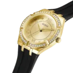 Original GUESS – GW0034L1 – WATCH FOR LADIES GOLD WITH CRYSTALS & BLACK SILICONE STRAP ROMAN NUMBERS – 36mm-1