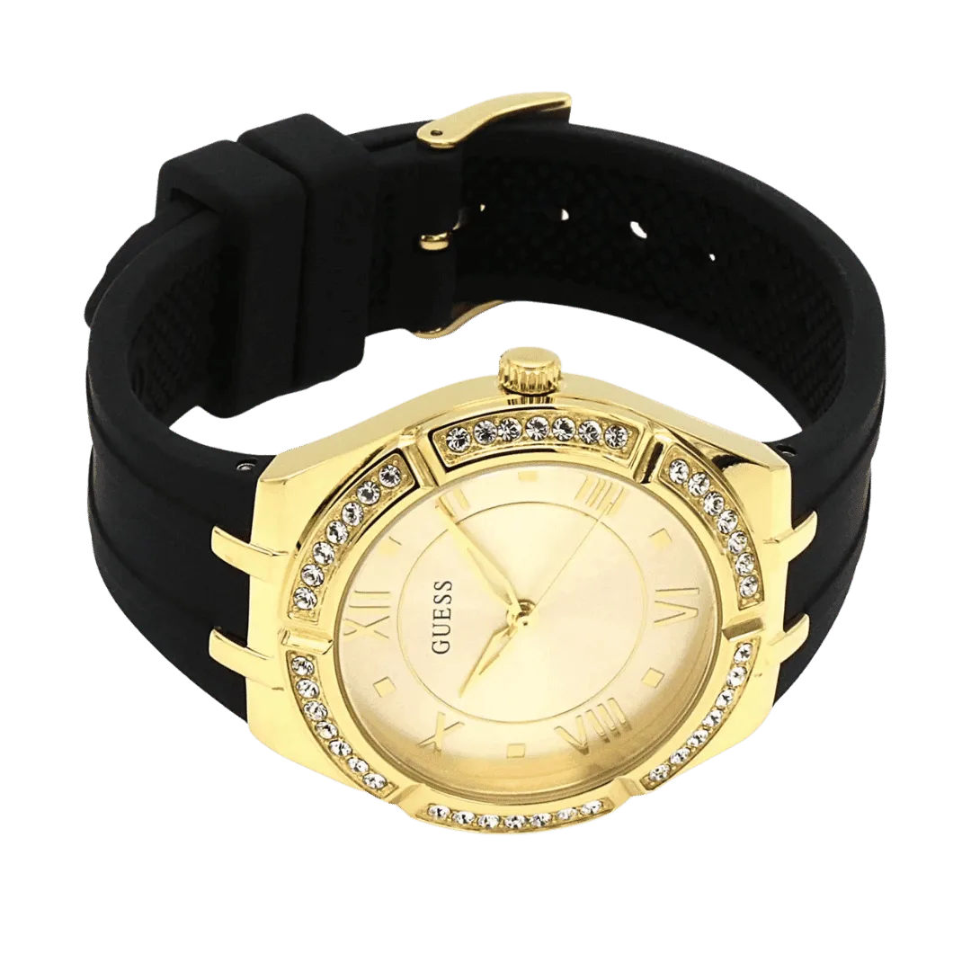 Original GUESS - GW0034L1 - WATCH FOR LADIES GOLD WITH CRYSTALS & BLACK SILICONE STRAP ROMAN NUMBERS - 36mm-4