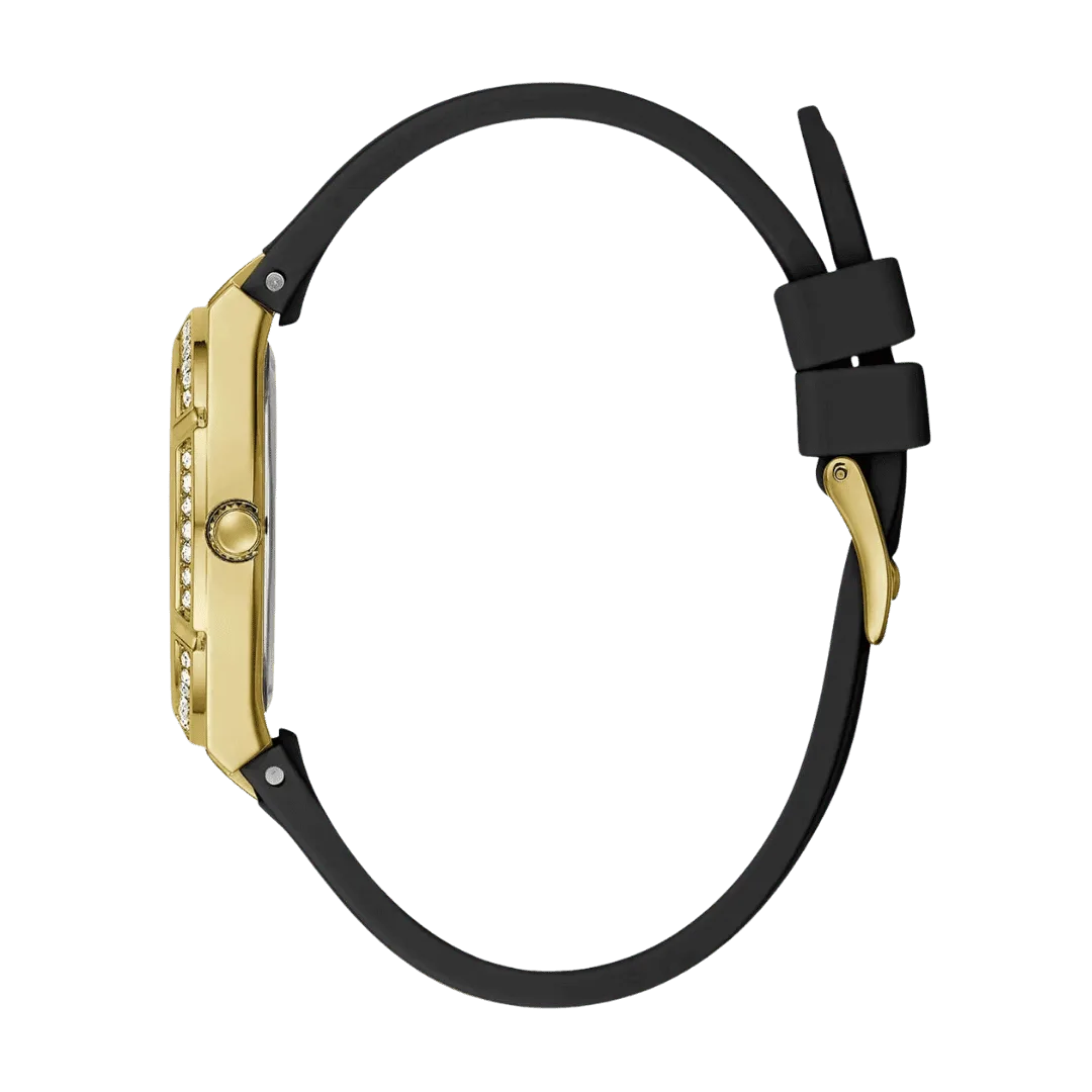 Original GUESS - GW0034L1 - WATCH FOR LADIES GOLD WITH CRYSTALS & BLACK SILICONE STRAP ROMAN NUMBERS - 36mm-5