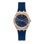 Original GUESS - GW0034L4 - WATCH FOR LADIES ROSE GOLD WITH CRYSTALS & BLUE SILICONE STRAP ROMAN NUMBERS-1