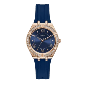 Original GUESS - GW0034L4 - WATCH FOR LADIES ROSE GOLD WITH CRYSTALS & BLUE SILICONE STRAP ROMAN NUMBERS-1