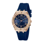 Original GUESS – GW0034L4 – WATCH FOR LADIES ROSE GOLD WITH CRYSTALS & BLUE SILICONE STRAP ROMAN NUMBERS-1