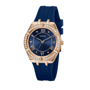 Original GUESS - GW0034L4 - WATCH FOR LADIES ROSE GOLD WITH CRYSTALS & BLUE SILICONE STRAP ROMAN NUMBERS-2