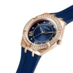 Original GUESS – GW0034L4 – WATCH FOR LADIES ROSE GOLD WITH CRYSTALS & BLUE SILICONE STRAP ROMAN NUMBERS-1