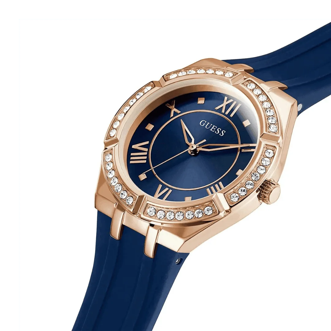 Original GUESS - GW0034L4 - WATCH FOR LADIES ROSE GOLD WITH CRYSTALS & BLUE SILICONE STRAP ROMAN NUMBERS-3