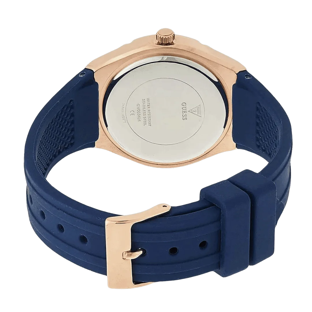 Original GUESS - GW0034L4 - WATCH FOR LADIES ROSE GOLD WITH CRYSTALS & BLUE SILICONE STRAP ROMAN NUMBERS-5