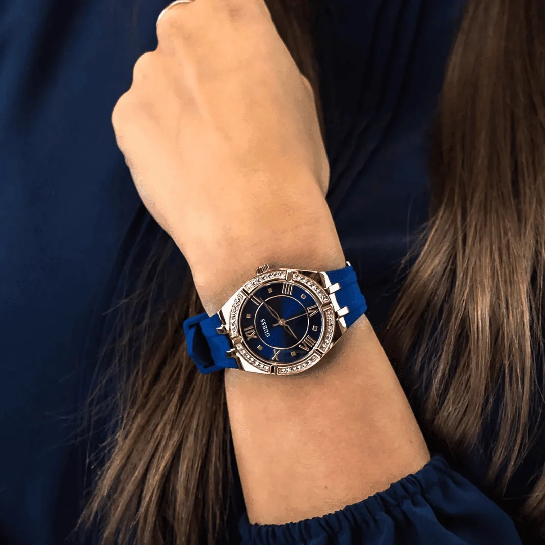 Original GUESS - GW0034L4 - WATCH FOR LADIES ROSE GOLD WITH CRYSTALS & BLUE SILICONE STRAP ROMAN NUMBERS-6