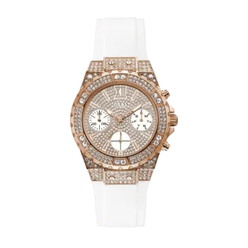 Original GUESS - GW0038L2 - WATCH FOR LADIES ROSE ROSE GOLD WITH CRYSTALS - WHITE SILICONE STRAP - MULTI FUNCTIONS DAY DATE & 24 HOURS -1
