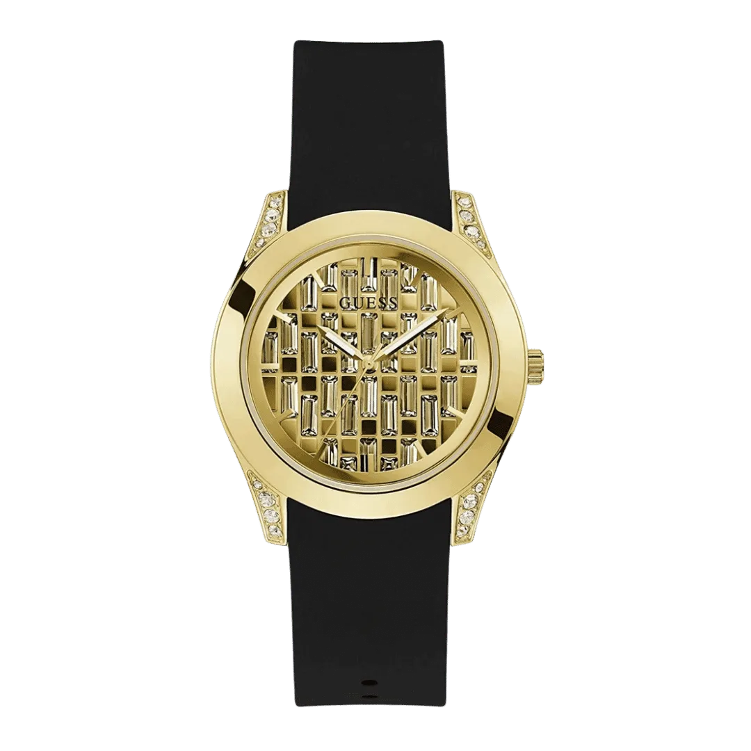Original GUESS - GW0109L1 - WATCH FOR LADIES GOLD AND BLACK SILICONE - BAGUETTE DIAL -1