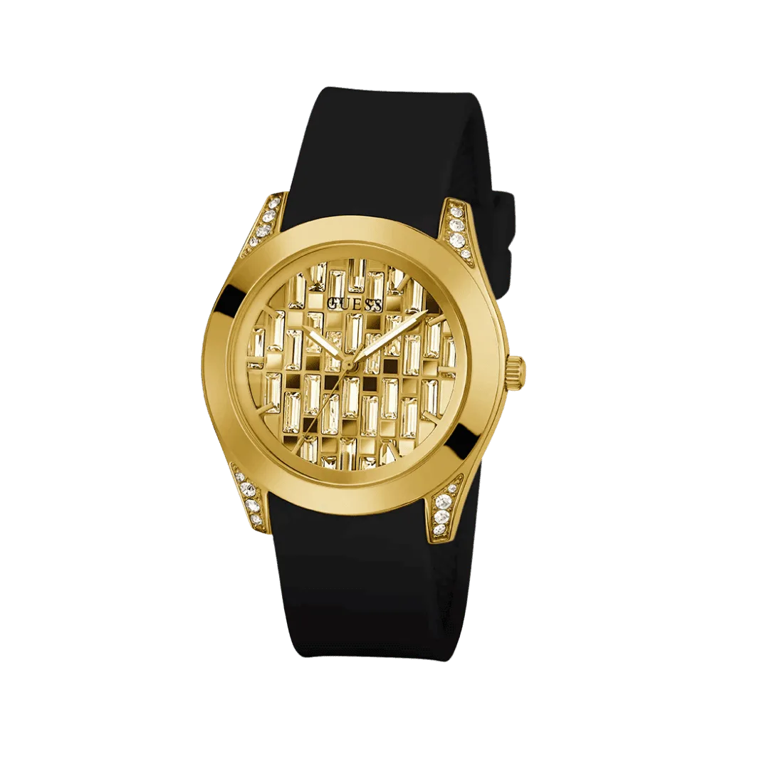 Original GUESS - GW0109L1 - WATCH FOR LADIES GOLD AND BLACK SILICONE - BAGUETTE DIAL -2