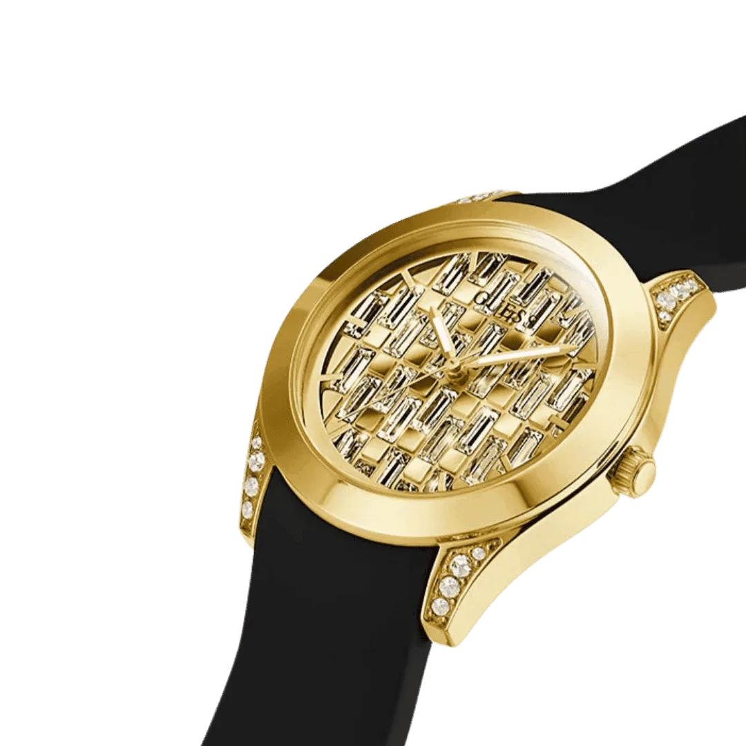 Original GUESS - GW0109L1 - WATCH FOR LADIES GOLD AND BLACK SILICONE - BAGUETTE DIAL -3