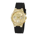 Original GUESS Women's Analog Watch Black Silicone Strap Model GW0257L1, Black, strap -1